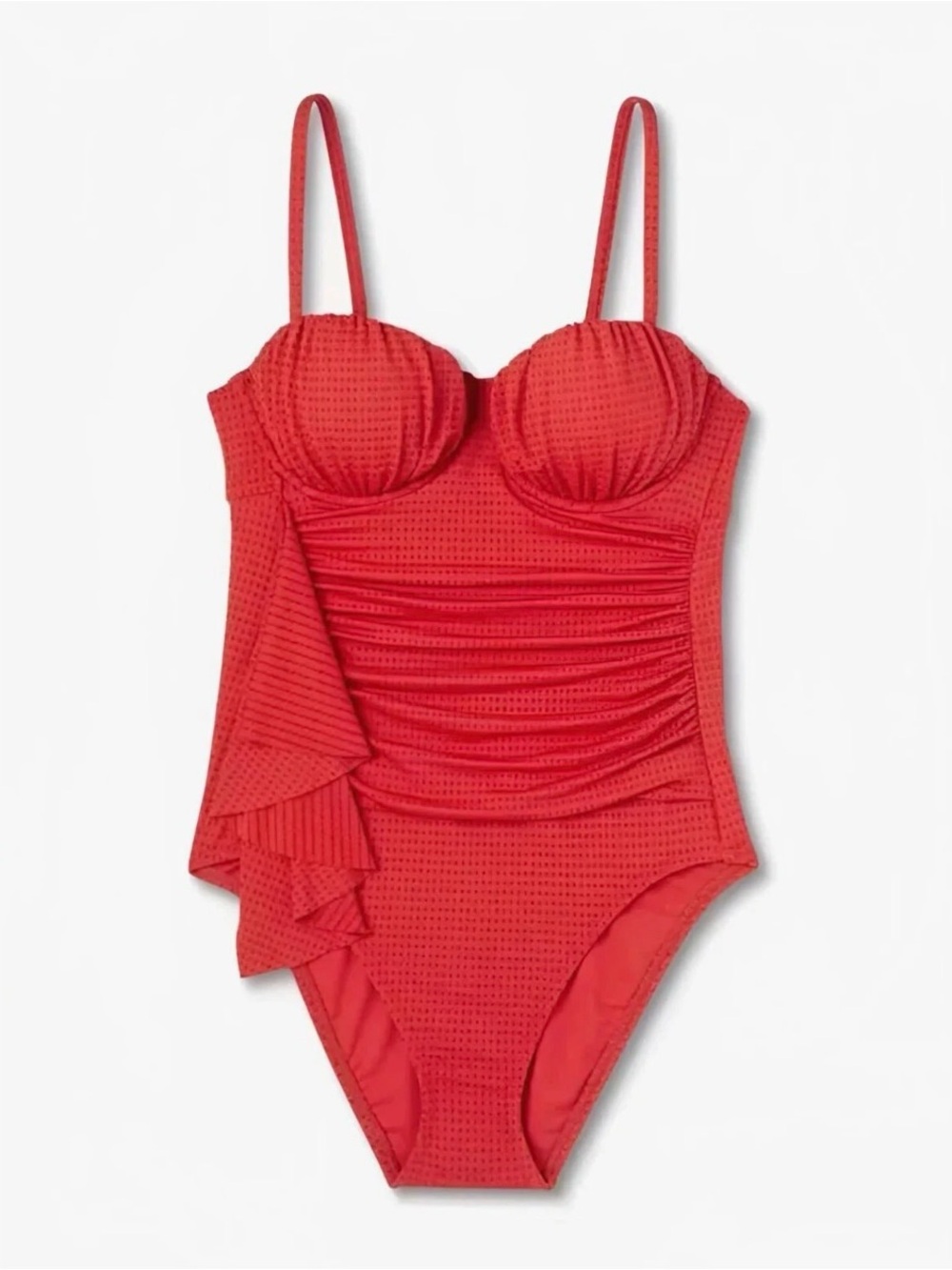 RHODE Red One Piece Swimsuit XS Ruffle Side